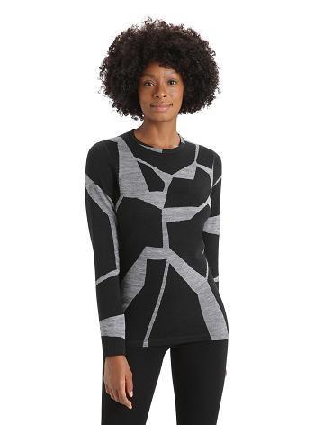 Black / Jet Heather Icebreaker Merino 250 Vertex Long Sleeve Crewe Thermal Top Fractured Landscapes Women's One Piece & Sets | AU 1790LISH